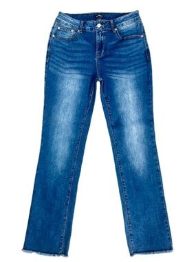 NWOT Flamingals Medium Wash Back Split Hem Detailed Pockets Jeans Raw Edge Sz M